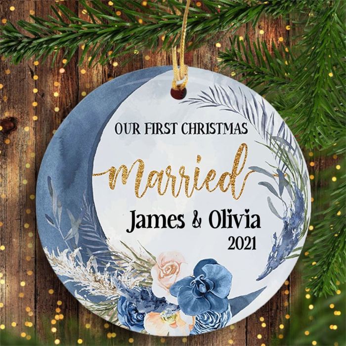 First christmas wedding ornament personalized